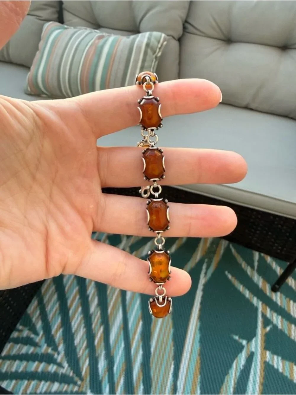 Sterling Silver 925 Amber Link Bracelet 7 inches Beautiful
